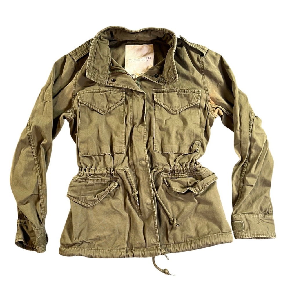Denim & Supply Ralph‎ Lauren Field Jacket Womens Olive Green Utility Distressed